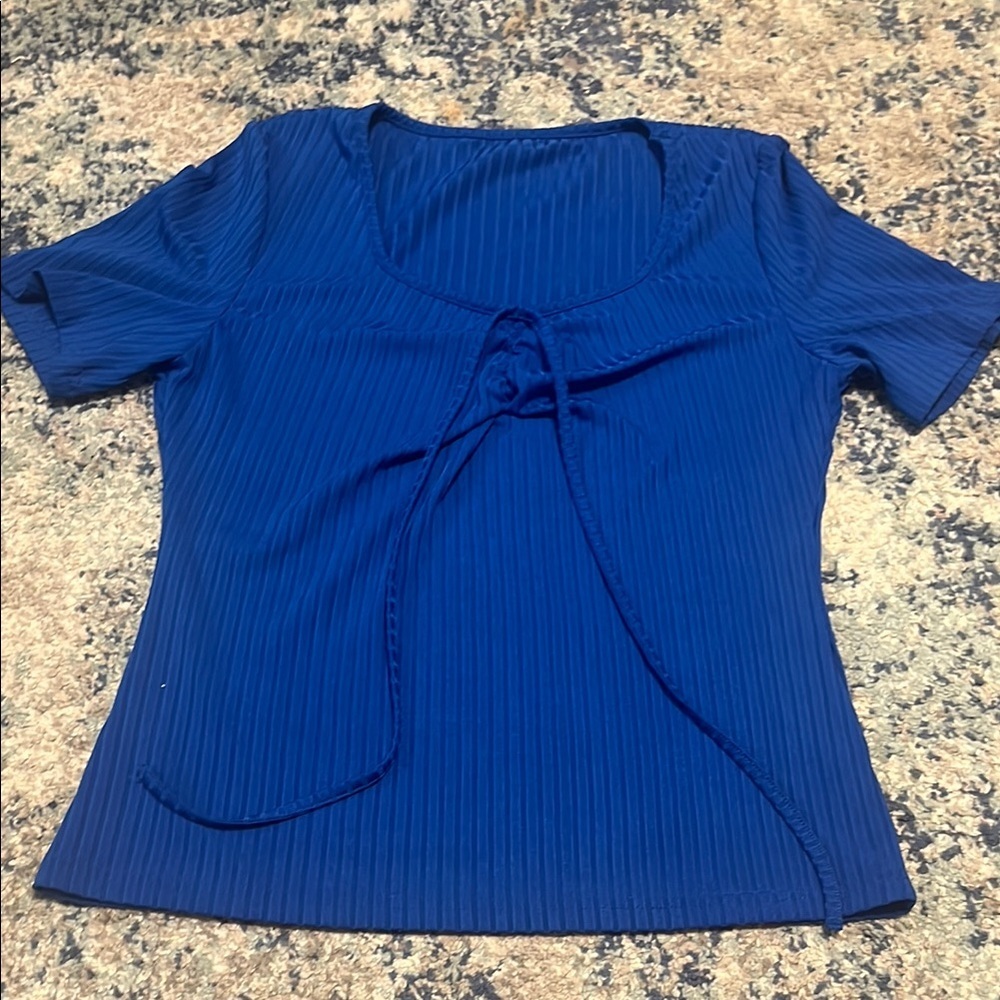 SHEIN Royal Blue Ribbed Tie Front Sweetheart Neck Top Women's Size XXL